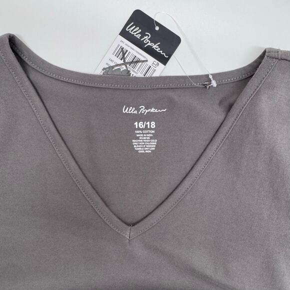 NWT Ulla Popken V-Neck Empire Cotton A-line Dress Plus 16/18 Basic Minimalist - Picture 4 of 7